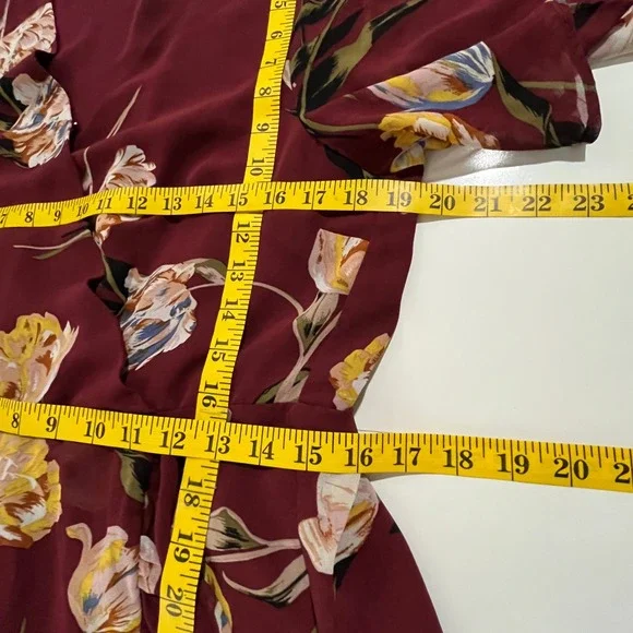 A New Day Womens Burgundy Floral Wrap High-Low Ruffle Midi Dress Large L Garden - Picture 6 of 16